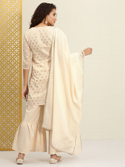 Dhiyona HOP Women Off White Dua Woven Design Zari Kurta with Sharara & Dupatta
