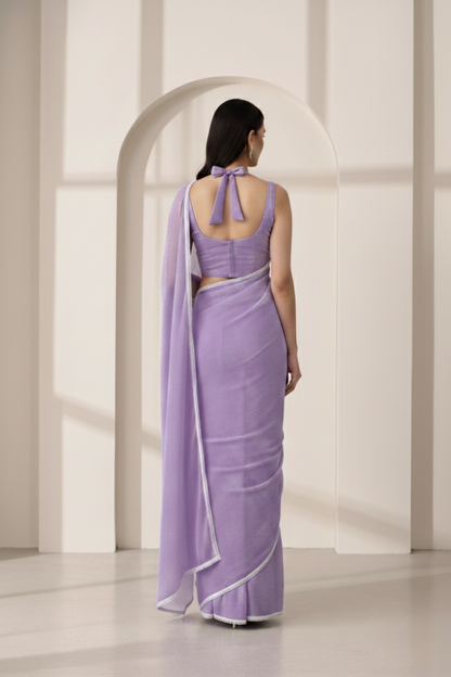 Dhiyona ST Purple Chiffon Saree with Lace and Self Fabric Blouse