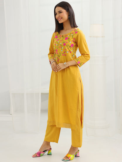 Yoke Design Thread Work Kurta With Trousers And Dupatta
