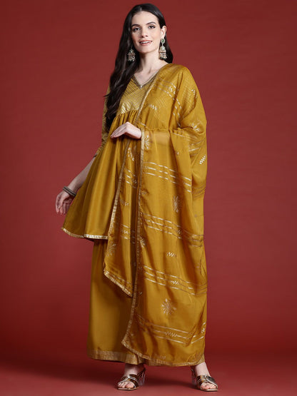 Dhiyona AN Printed Panelled Sequinned Kurta with Sharara & Dupatta