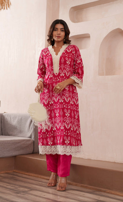 Tashvika Rouge Cotton Kurta Pant set