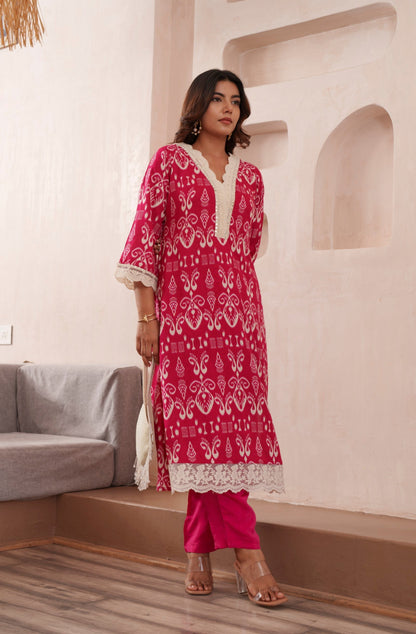 Tashvika Rouge Cotton Kurta Pant set