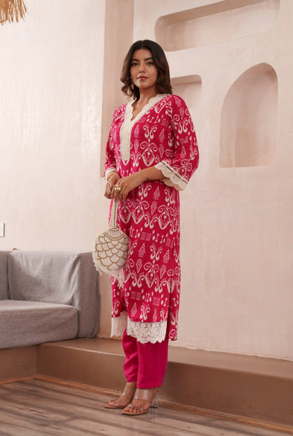 Tashvika Rouge Cotton Kurta Pant set