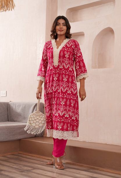 Tashvika Rouge Cotton Kurta Pant set