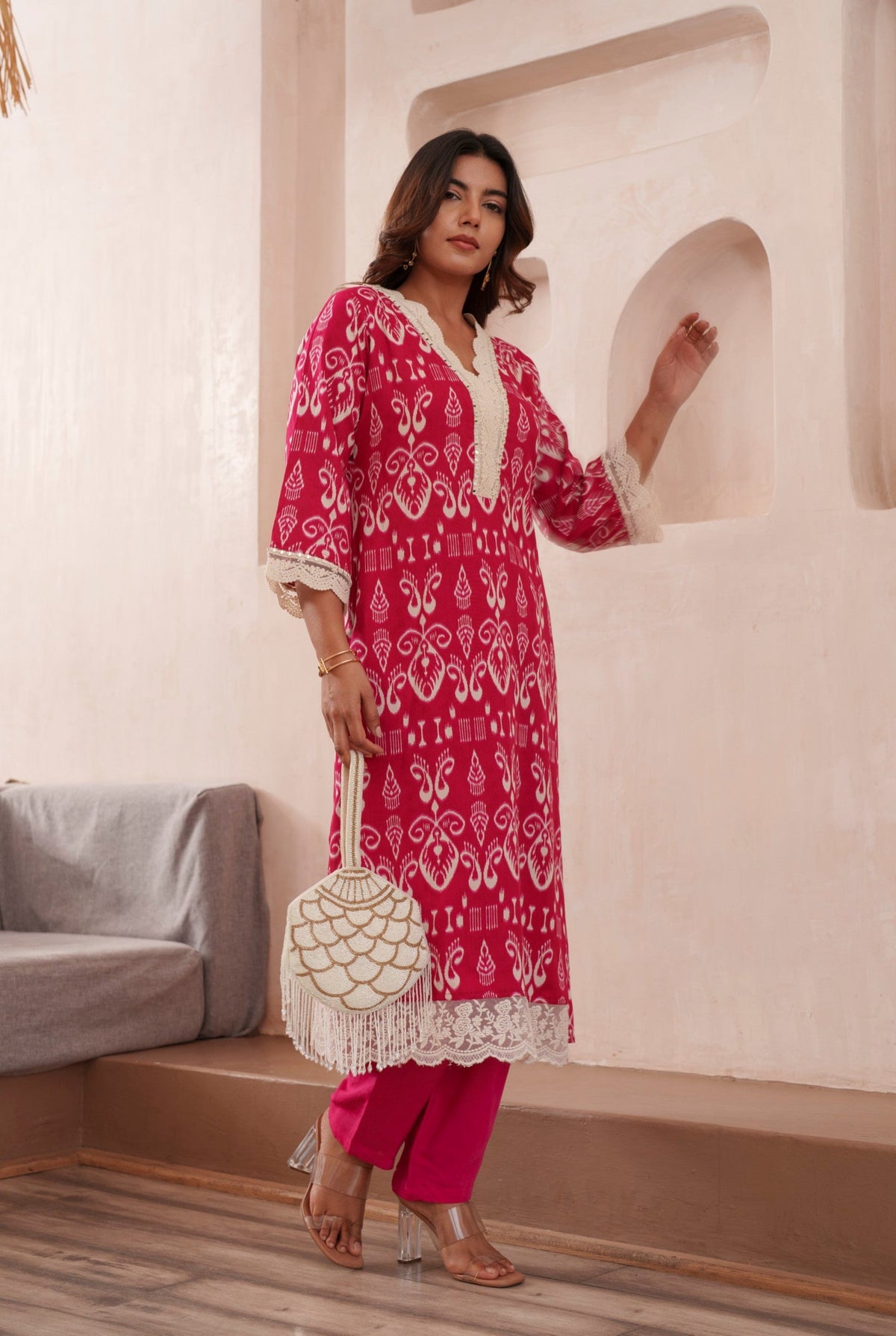Tashvika Rouge Cotton Kurta Pant set