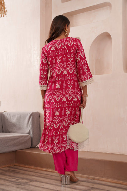 Tashvika Rouge Cotton Kurta Pant set