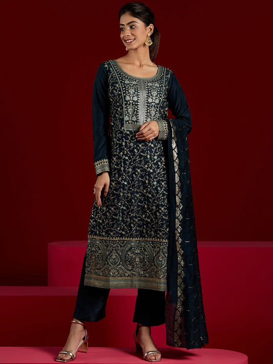 Floral Embroidered Regular Kurta with Trousers & Dupatta