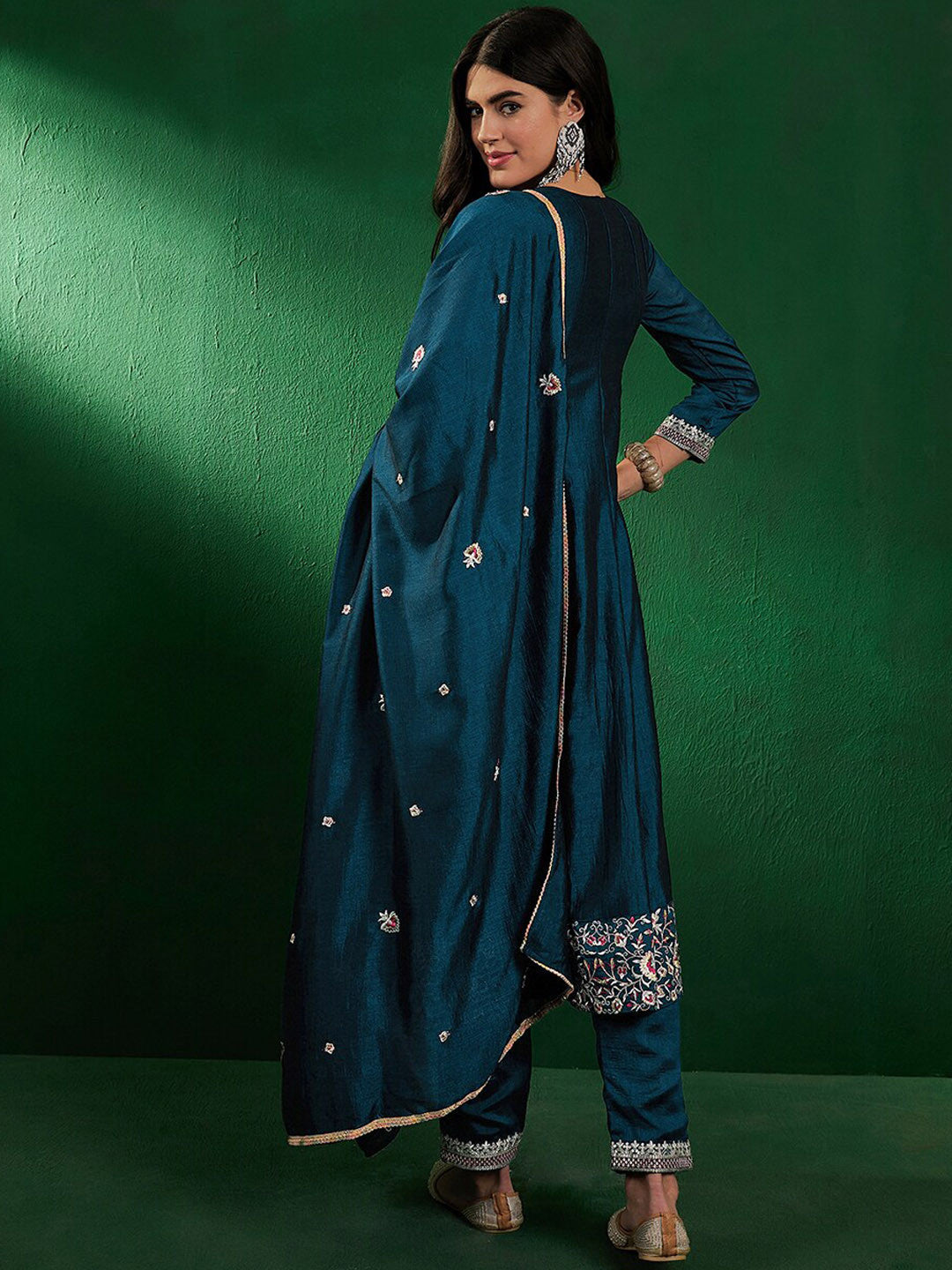 Alina Cut Ethnic Motifs Embroidered Regular Kurta With Trousers & With Dupatta