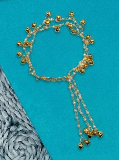 Dhiyona Set Of 2 Pearls Gold Toned Bhaiya Bhabhi Rakhi With Roli Chawal Chandan Mishri