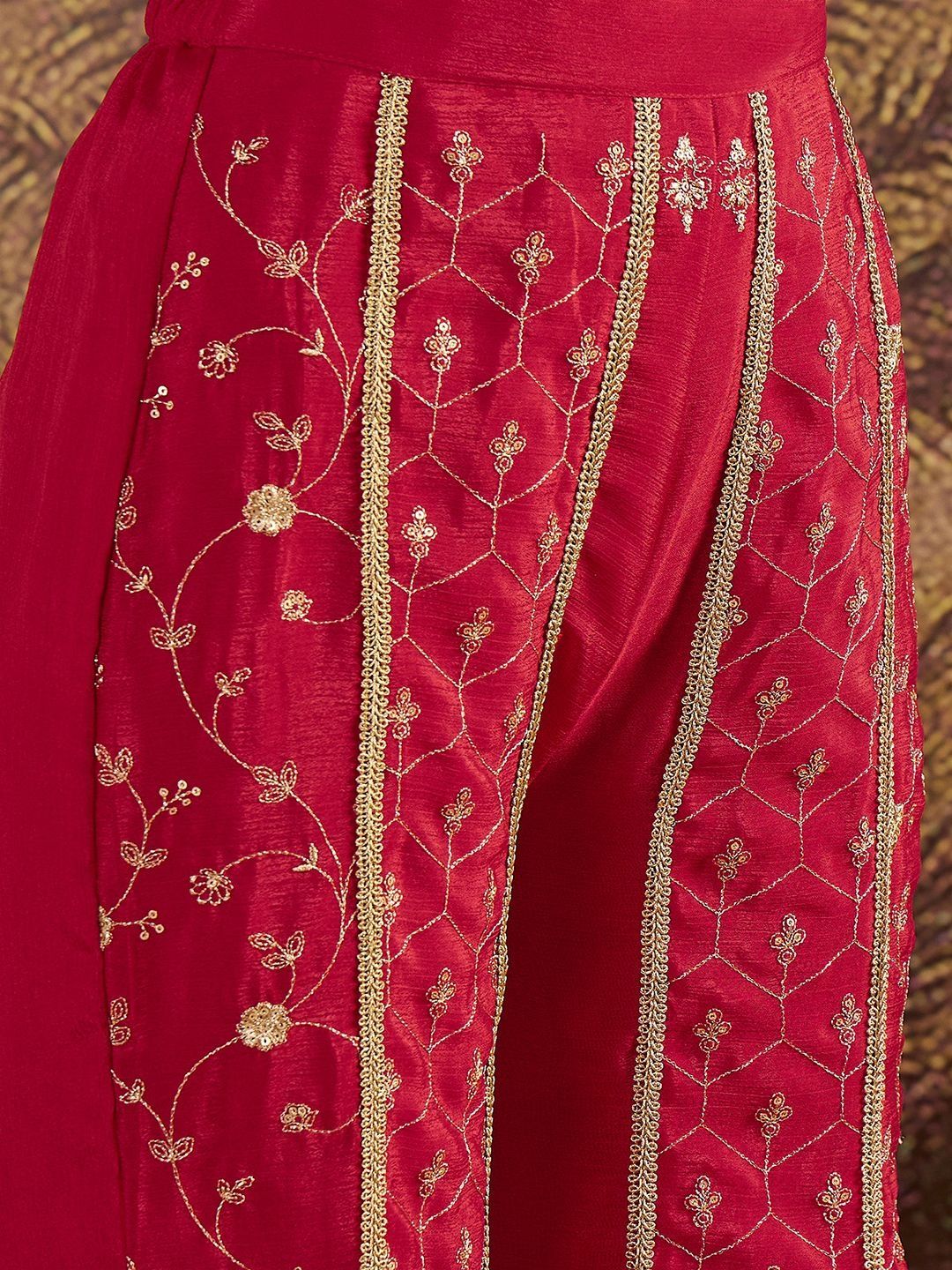 Dhiyona SN Ethnic Motifs Embroidered Sequinned Straight Kurta with Sharara & Dupatta
