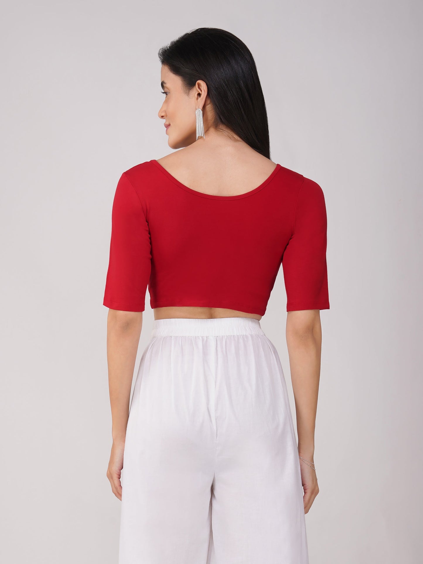 Dhiyona ST Women's ComfortEase 4-Way Stretch Red Short Sleeve Blouse