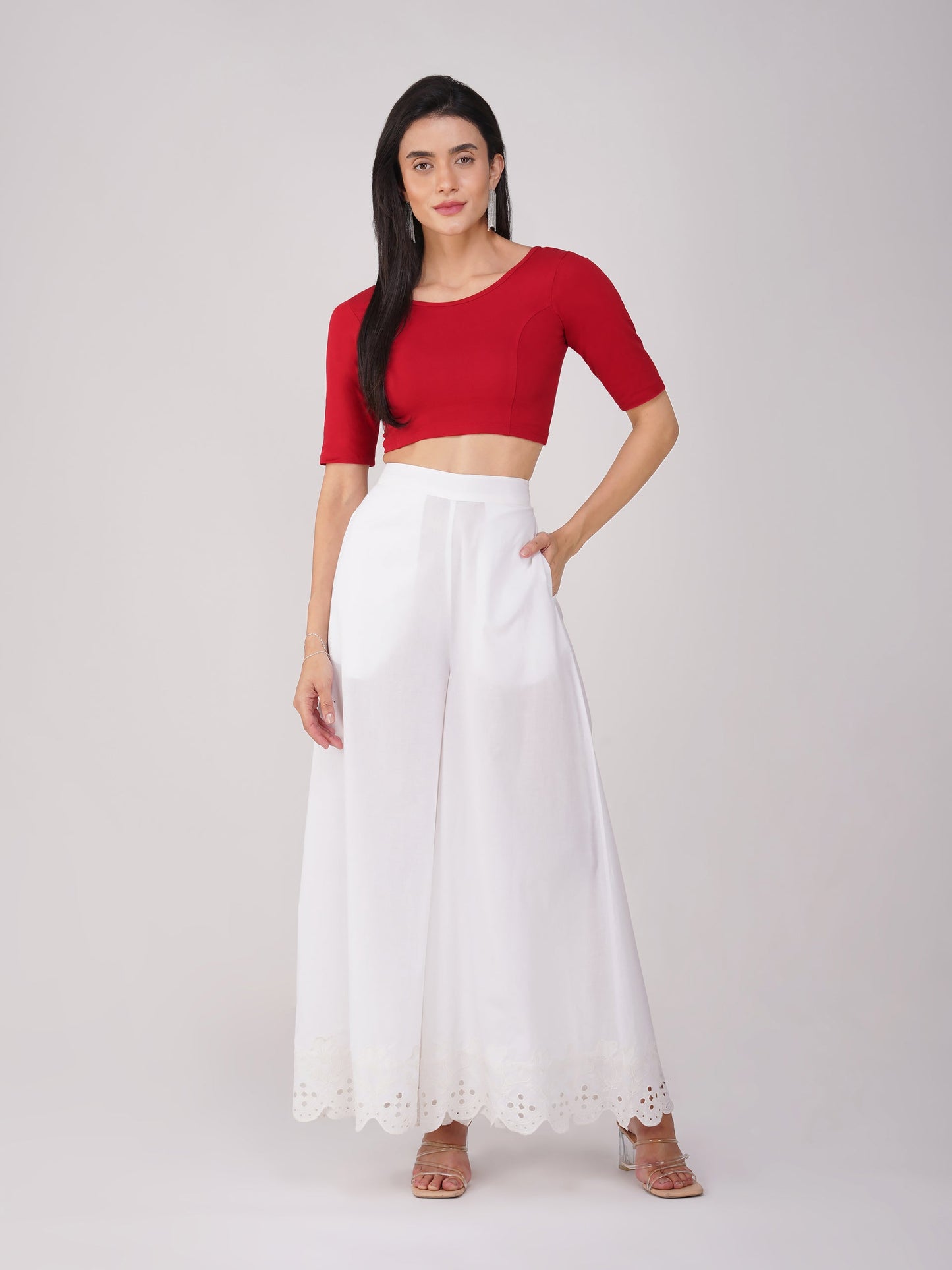 Dhiyona ST Women's ComfortEase 4-Way Stretch Red Short Sleeve Blouse