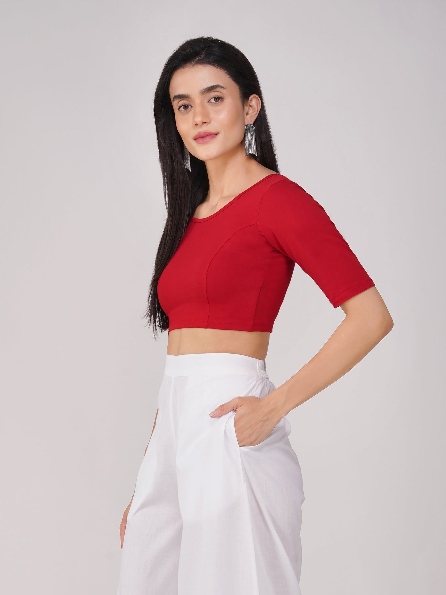 Dhiyona ST Women's ComfortEase 4-Way Stretch Red Short Sleeve Blouse