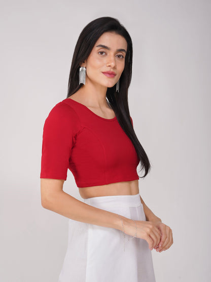 Dhiyona ST Women's ComfortEase 4-Way Stretch Red Short Sleeve Blouse