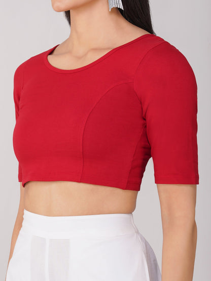 Dhiyona ST Women's ComfortEase 4-Way Stretch Red Short Sleeve Blouse