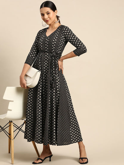 Dhiyona AY Women's Ethnic Motifs Printed A-Line Maxi Dress