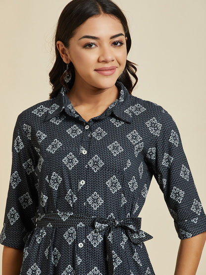 Grey Floral Printed A-Line Kurta With Palazzos