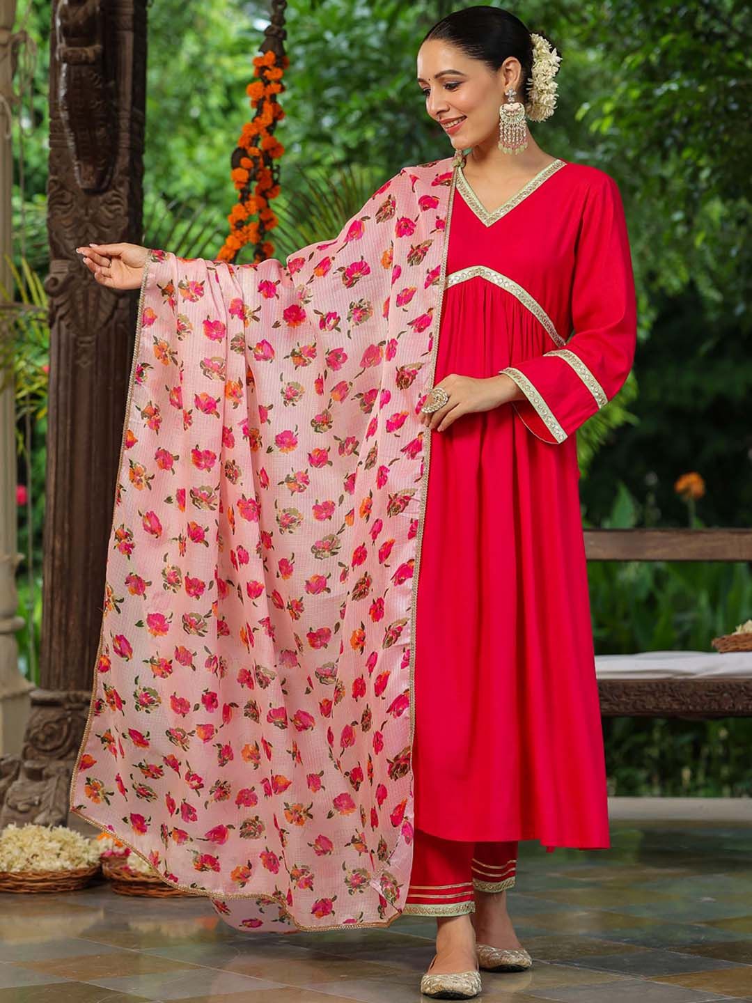 Dhiyona RR Women's Empire Gotta Patti Kurta With Trousers & Dupatta