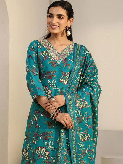 Women Floral Printed Regular Kurta with Trousers & With Dupatta