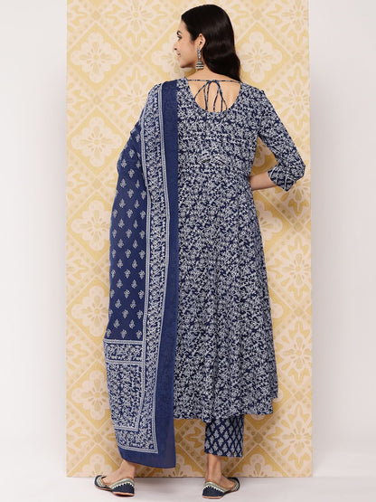 Dhiyona KL Women Ethnic Motifs Printed Regular Pure Cotton Kurta with Trousers & Dupatta