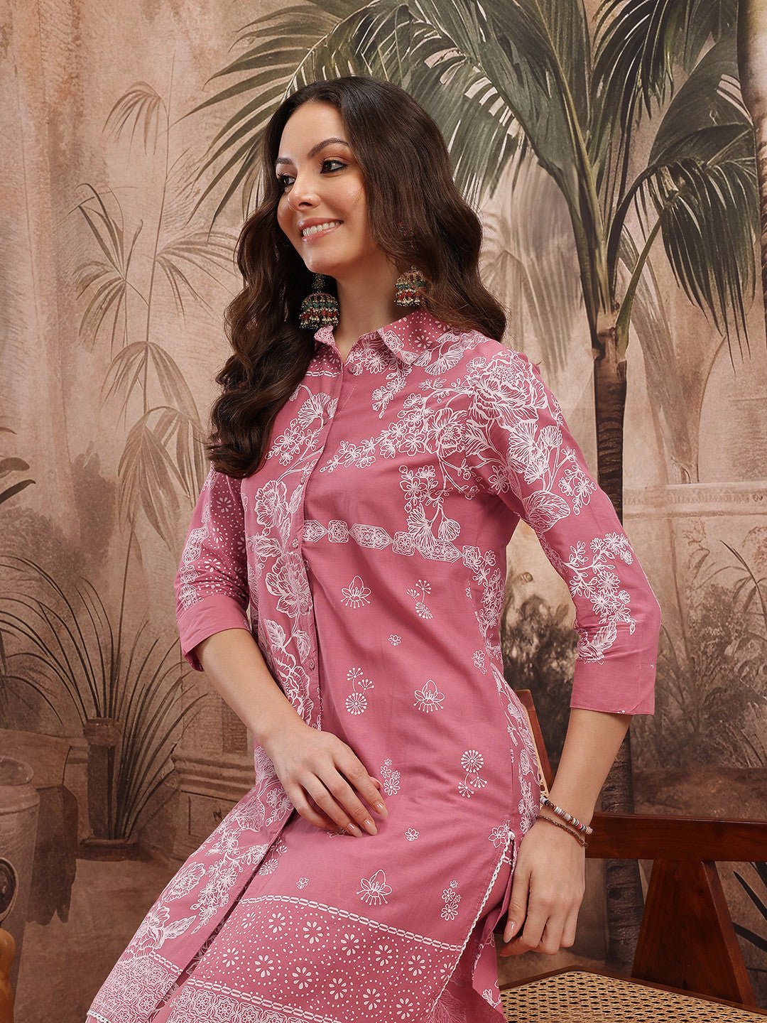 Ethnic Motifs Print Regular Pure Cotton Kurta with Trousers