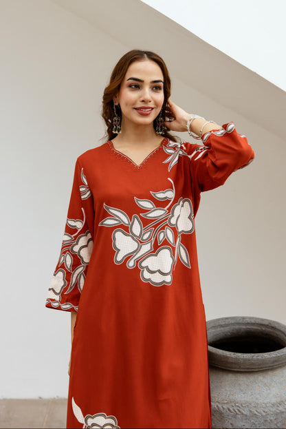 Bakul Rust Digital Print Kurta Pant Set