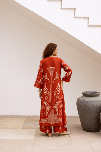 Bakul vermillion printed cotton kurta pant set