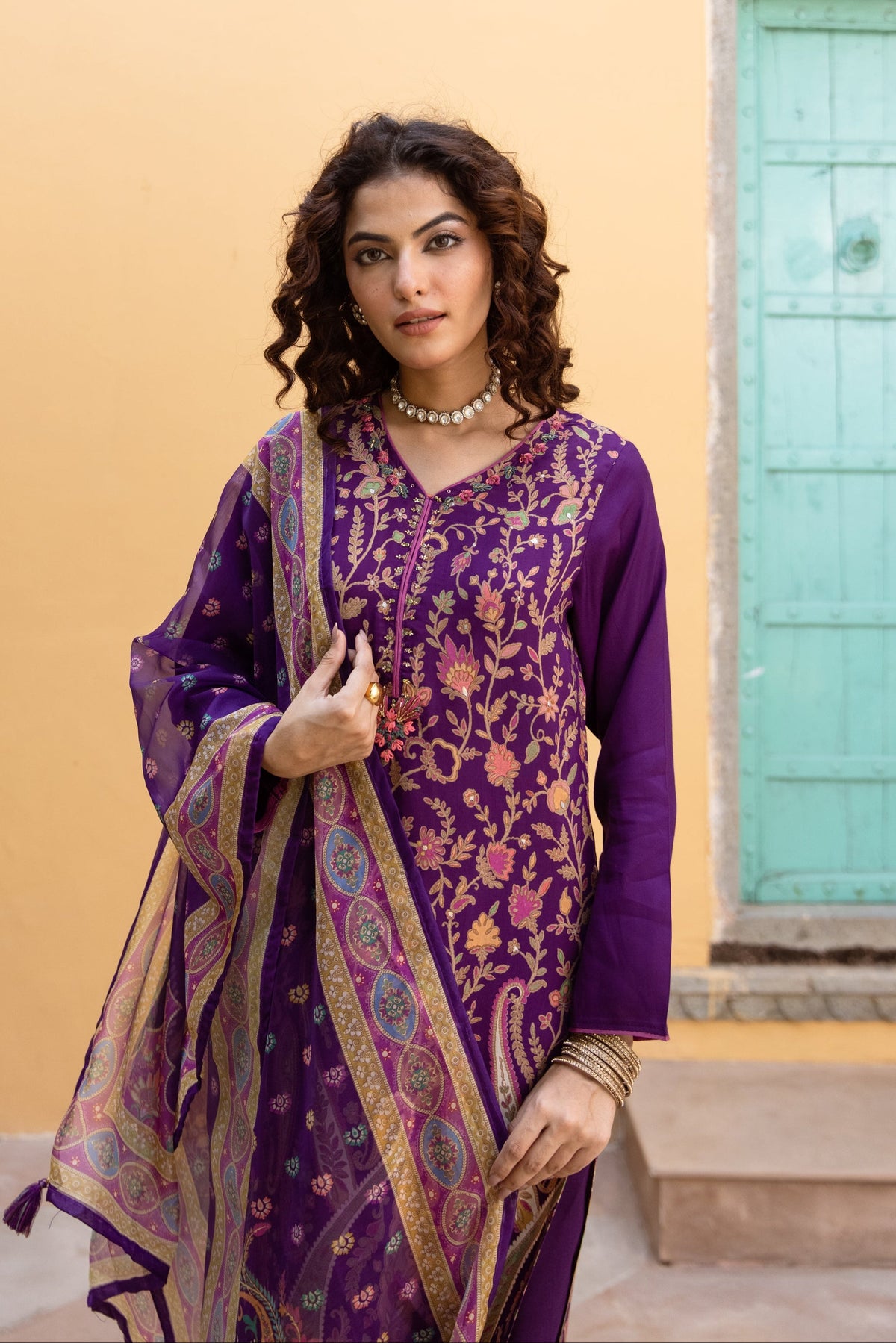 Saisha Orchid Premium Digital Print Muslin Suit Set