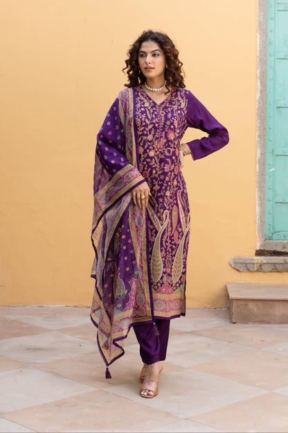 Saisha Orchid Premium Digital Print Muslin Suit Set