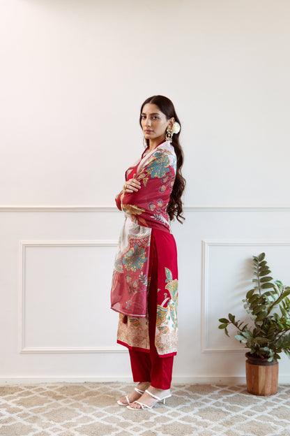 Saisha Scarlet Premium Digital Print Muslin Suit Set