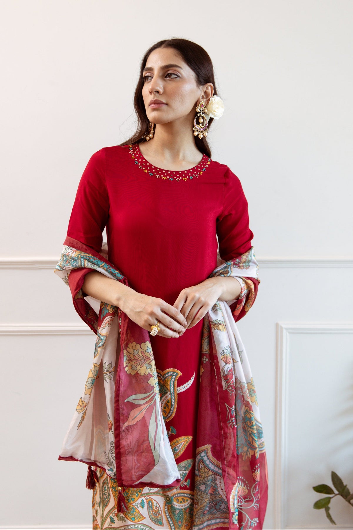 Saisha Scarlet Premium Digital Print Muslin Suit Set