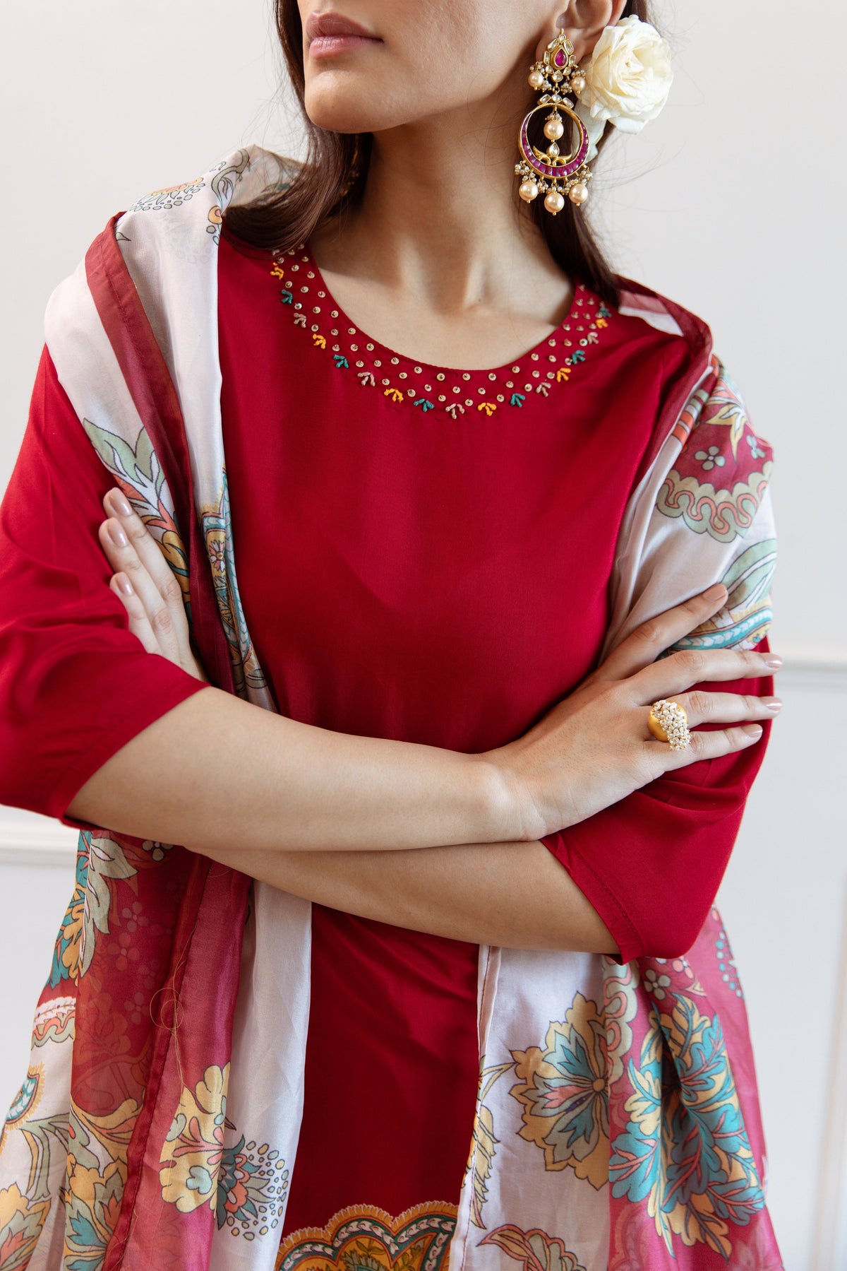 Saisha Scarlet Premium Digital Print Muslin Suit Set