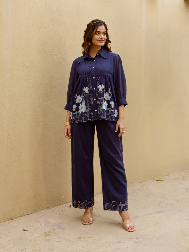 Viva Indigo Embroidered Cotton Co-ord Set