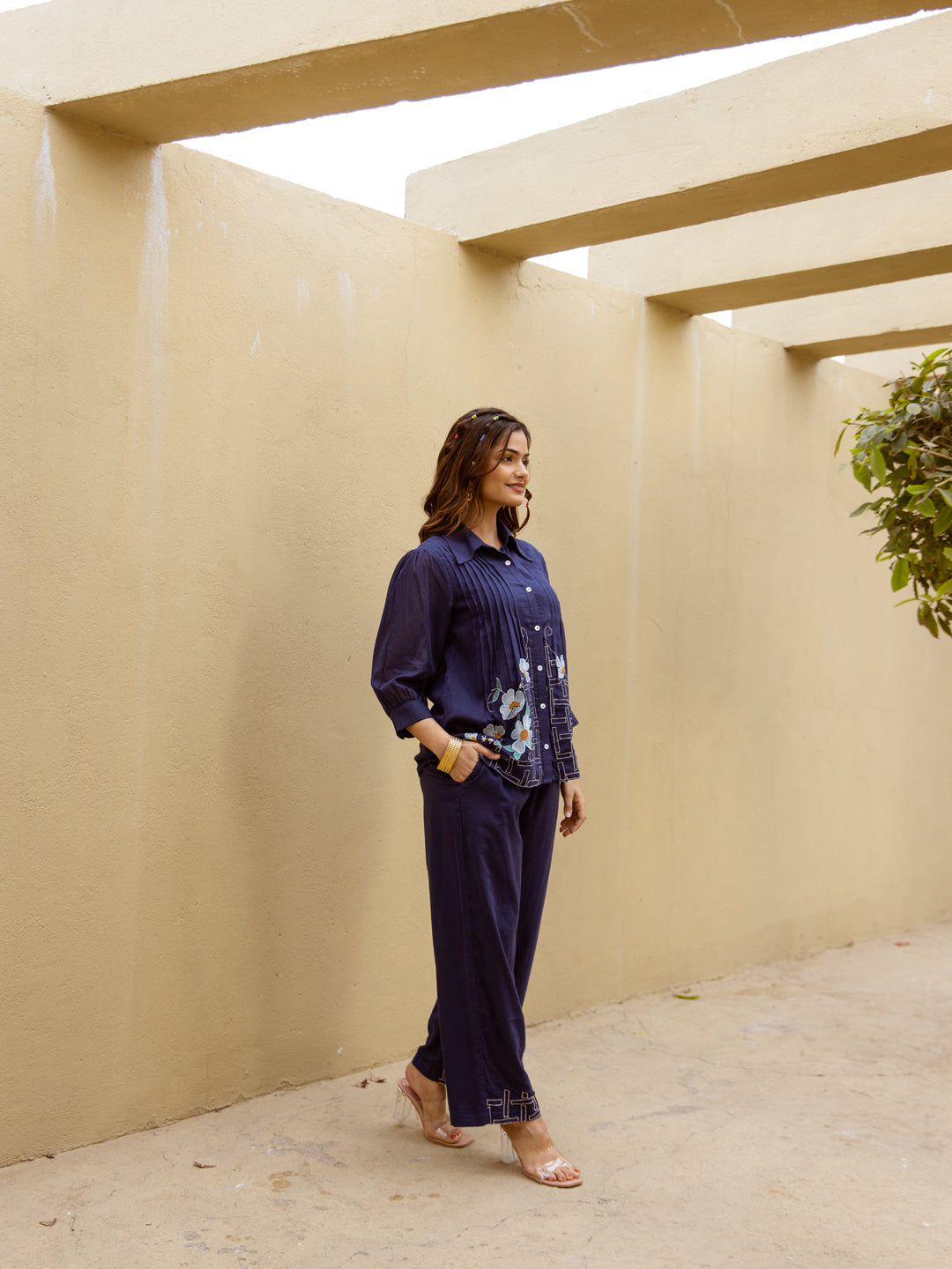 Viva Indigo Embroidered Cotton Co-ord Set