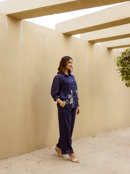 Viva Indigo Embroidered Cotton Co-ord Set