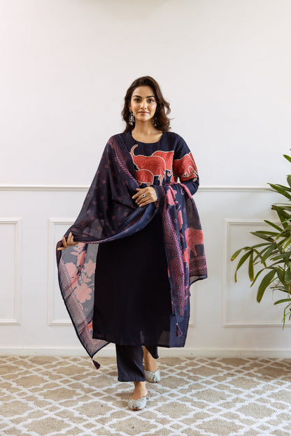 Siya Artsy Azure Cotton Suit Set