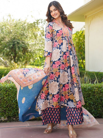 Dhiyona KL Women Floral Printed Kurta with Palazzos & Dupatta