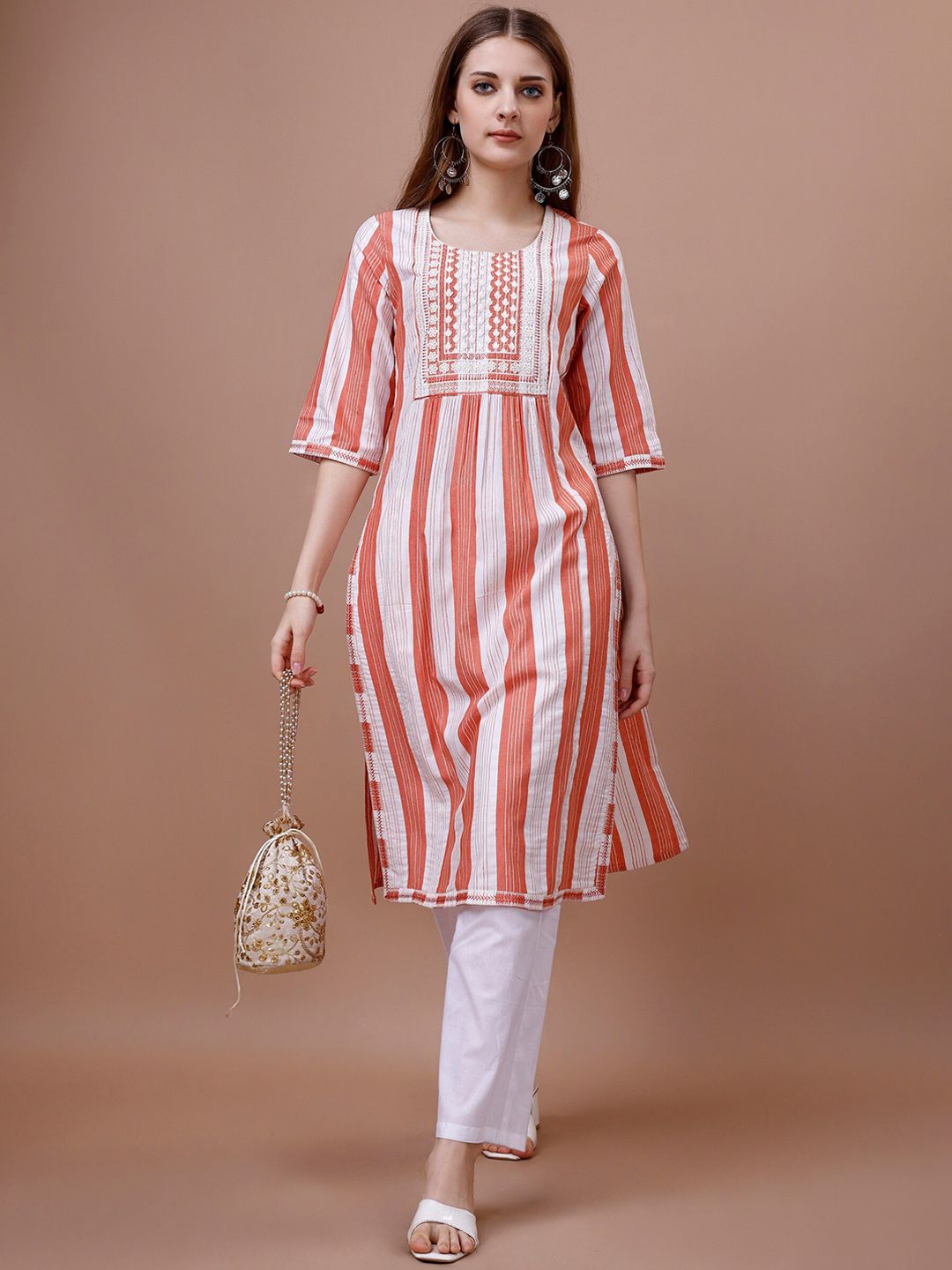 Dhiyona OD  White Striped Straight Kurta