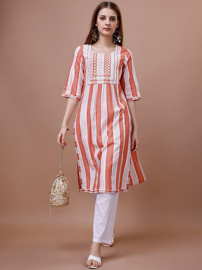 Dhiyona OD  White Striped Straight Kurta