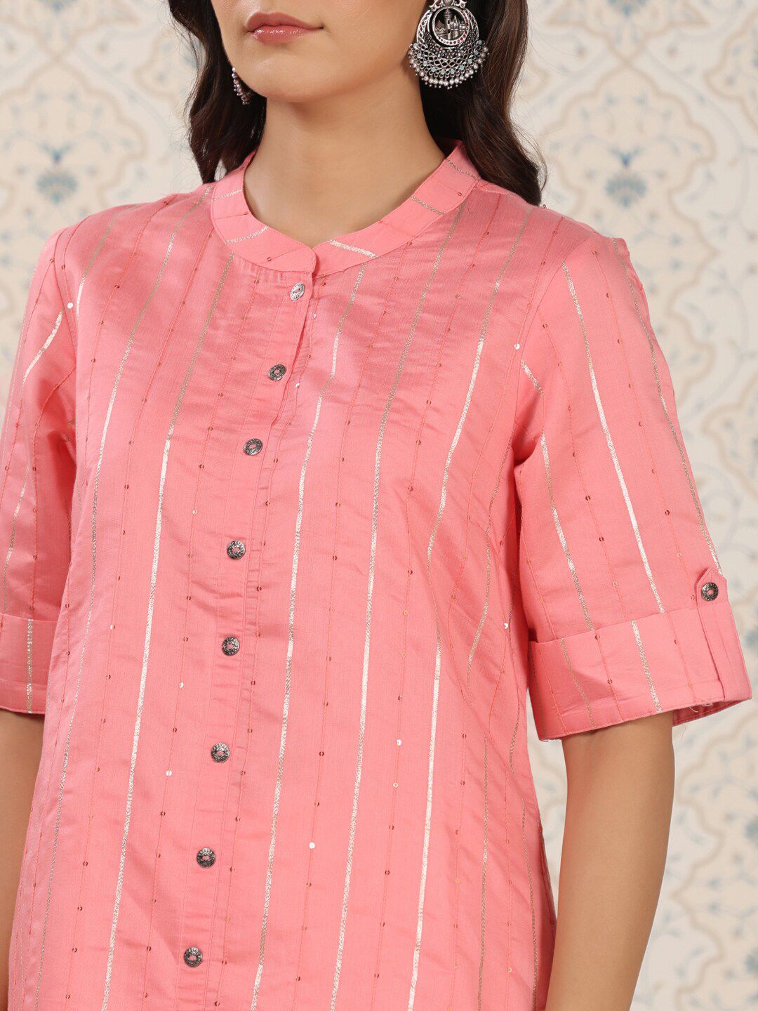 Dhiyona OD  Striped Gotta Patti Sequinned A-Line Kurta