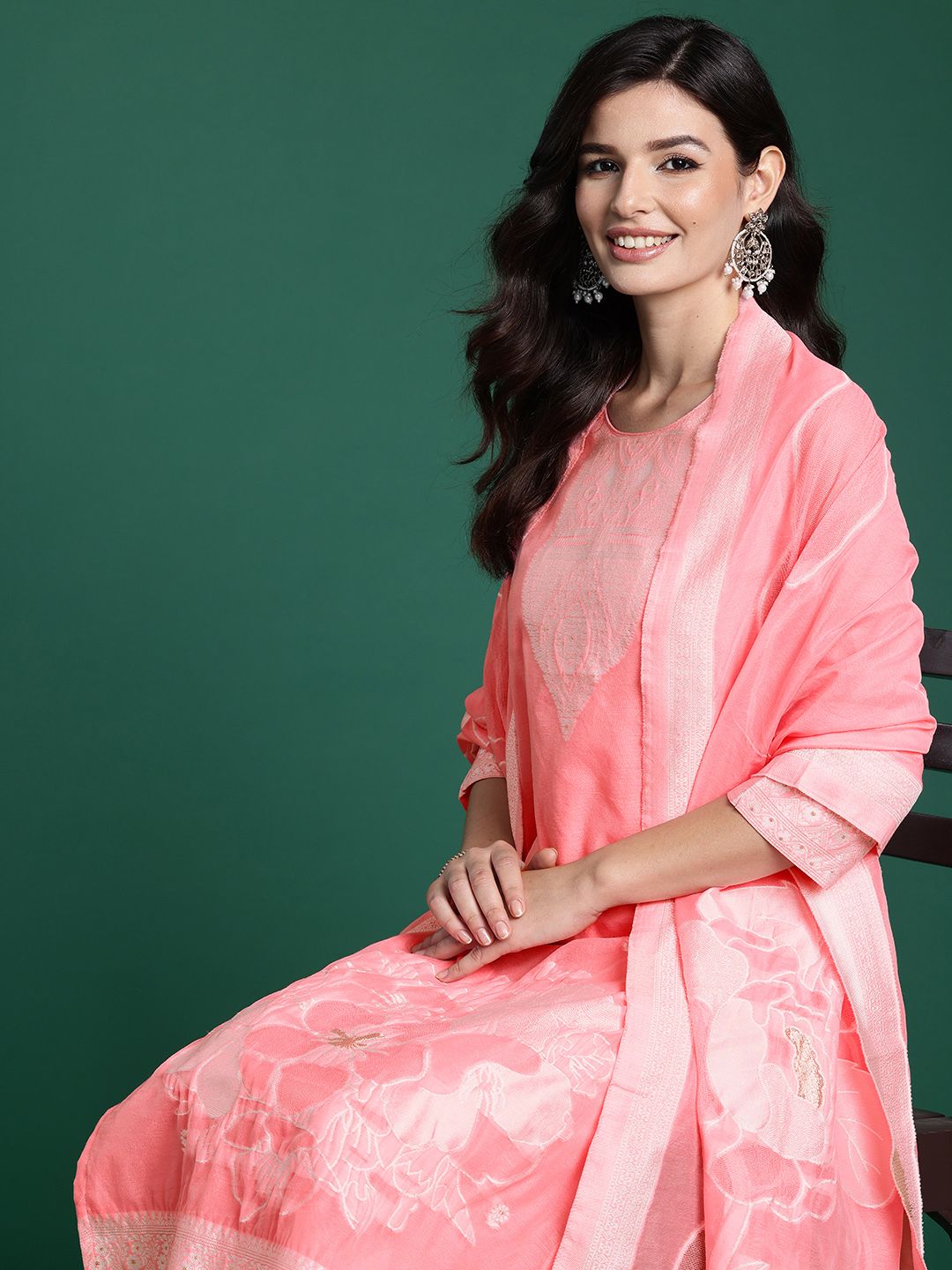 Dhiyona IE Ethnic Motifs Woven Design Kurta With Trousers & Dupatta