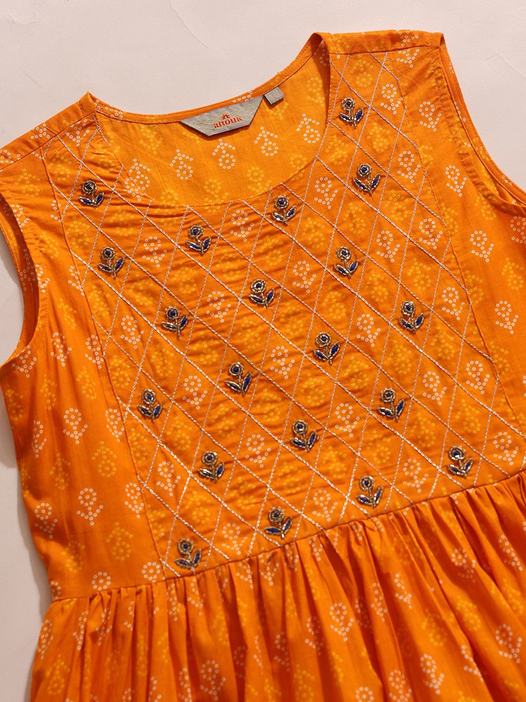Dhiyona AN Floral Embroidered Empire Pure Cotton Kurti with Sharara & Dupatta
