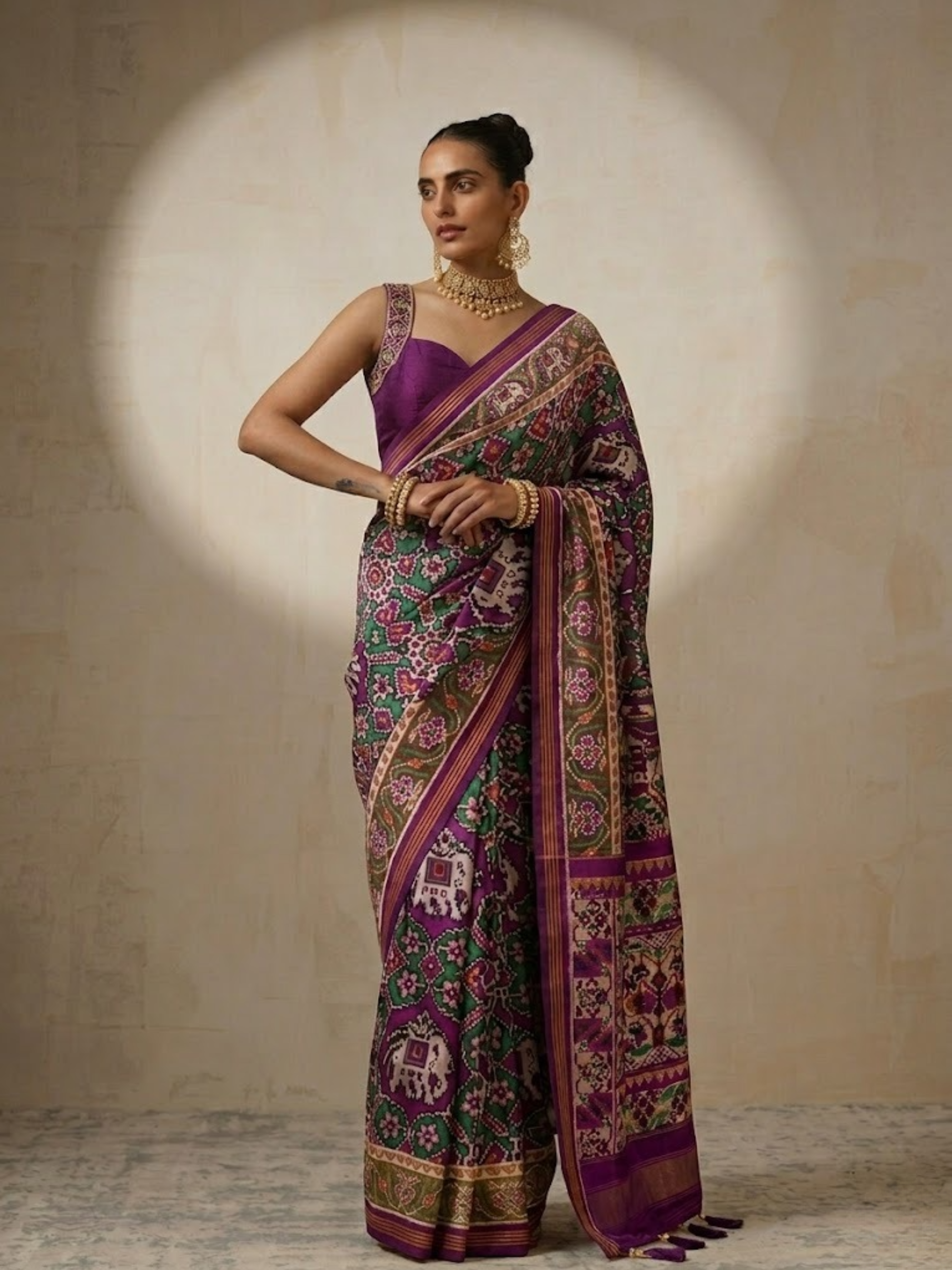 Dhiyona ST Purple Silk Patola Saree with Self Blouse Fabric