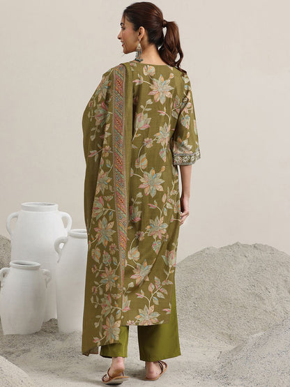 Floral Printed Straight Kurta with Trousers & Dupatta