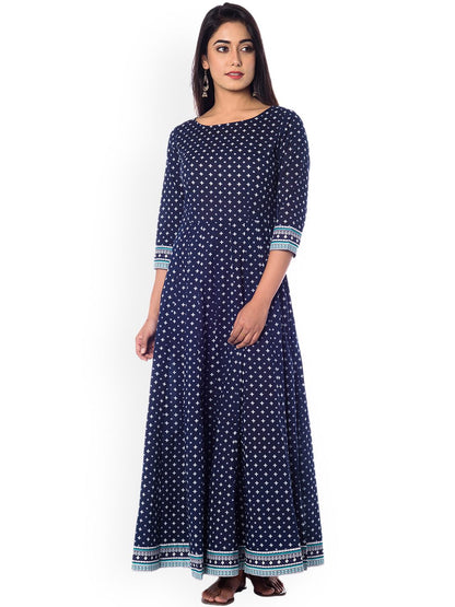 Dhiyona AY Women's Navy Blue Printed Maxi Dress