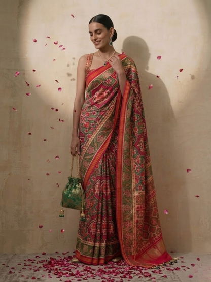 Dhiyona ST Red Silk patola saree with Self Blouse Fabric
