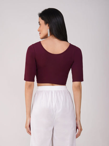 Dhiyona ST Women's ComfortEase 4-Way Stretch Wine Short Sleeve Blouse