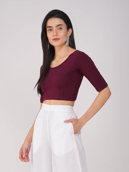 Dhiyona ST Women's ComfortEase 4-Way Stretch Wine Short Sleeve Blouse