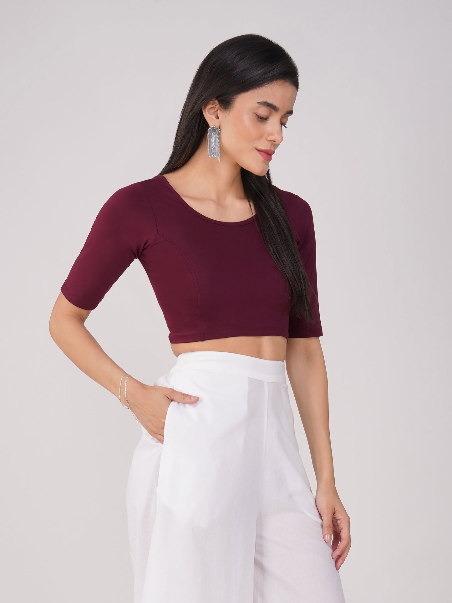 Dhiyona ST Women's ComfortEase 4-Way Stretch Wine Short Sleeve Blouse