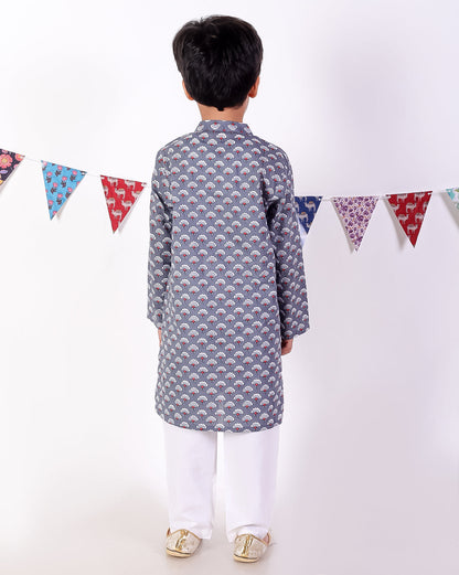 Jaipur Boys Grey  Kurta and Pyjama Ethnic Set